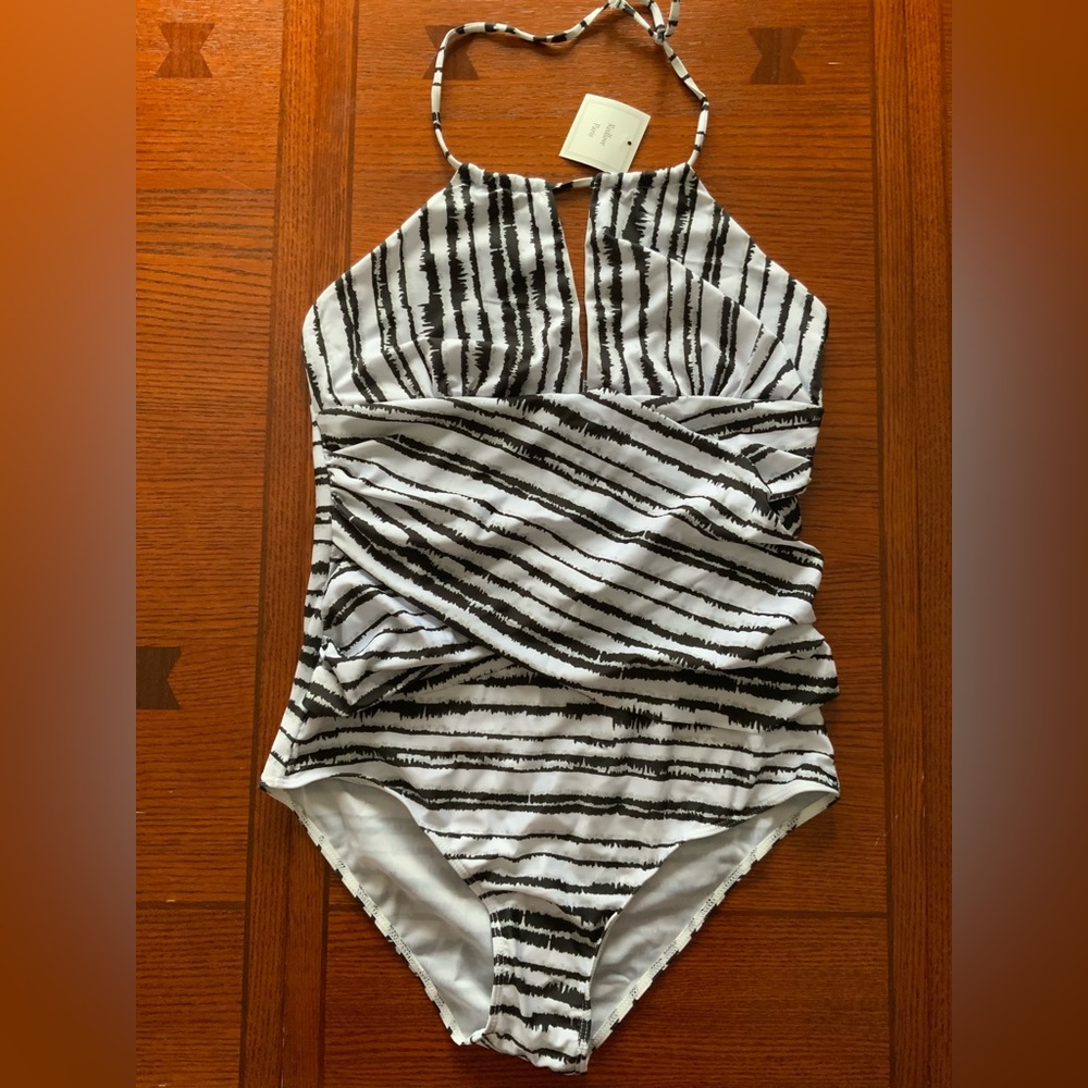 Halter, one piece, black and white, NWT, size L/XL